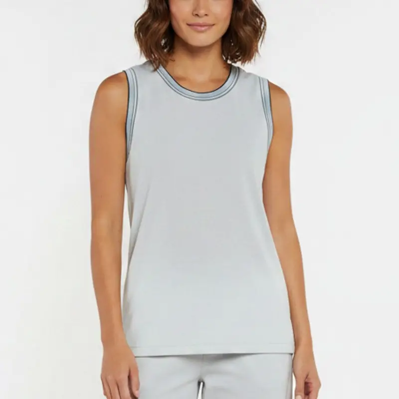 Escada White/Blue Striped Knit Tank Top XL