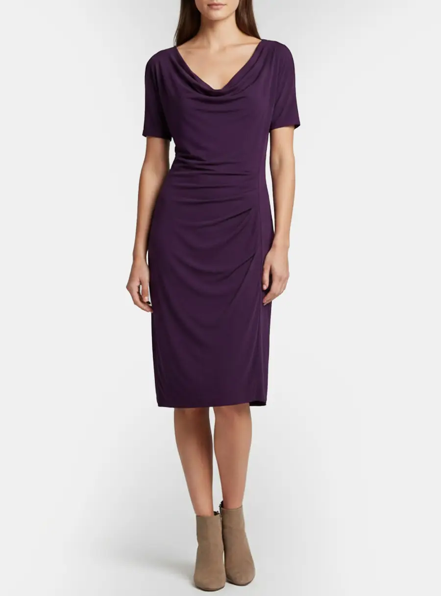 Escada Purple Draped Jersey Cowl Neck Midi Dress M