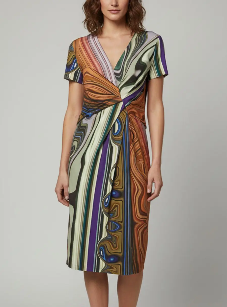 Escada Multicolor Printed Jersey Draped Disa Dress L