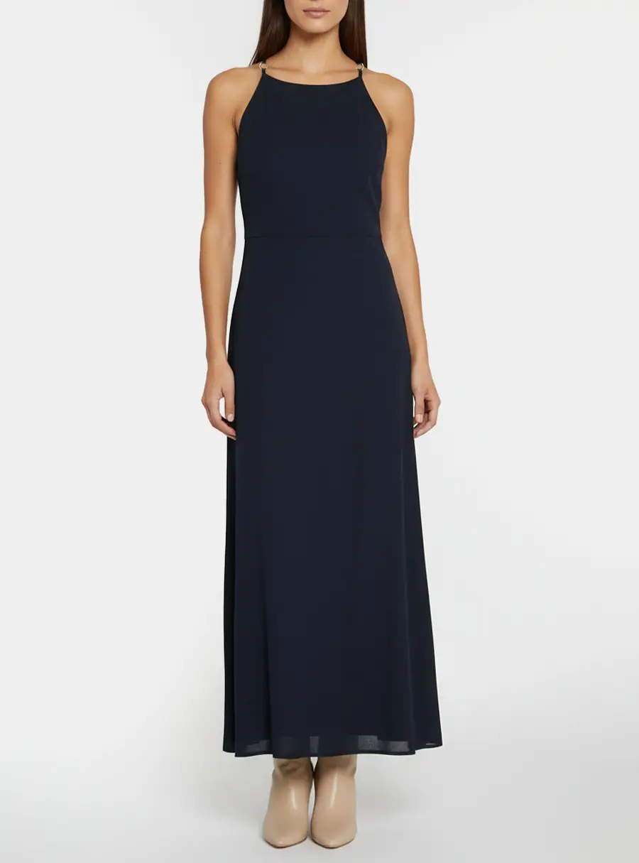 Escada Navy Blue Rayon Blend Open Back Wide Leg Jumpsuit M