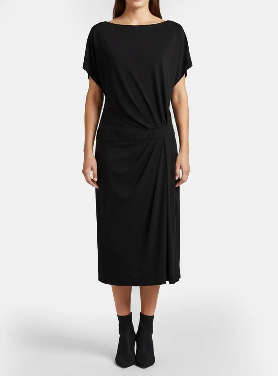 Escada Black Jersey Draped Midi Dress L