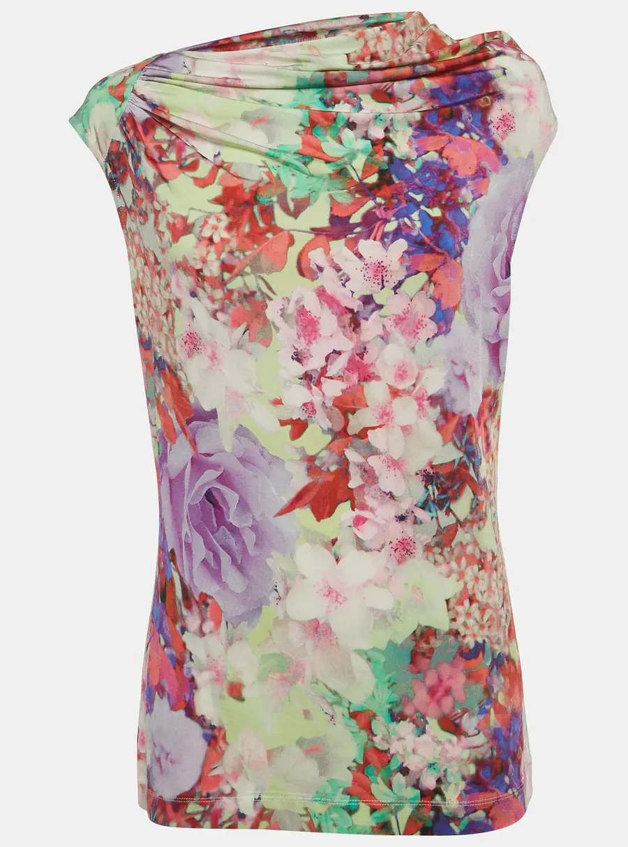 Escada Multicolor Jersey Cowl Neck Elinete Top M