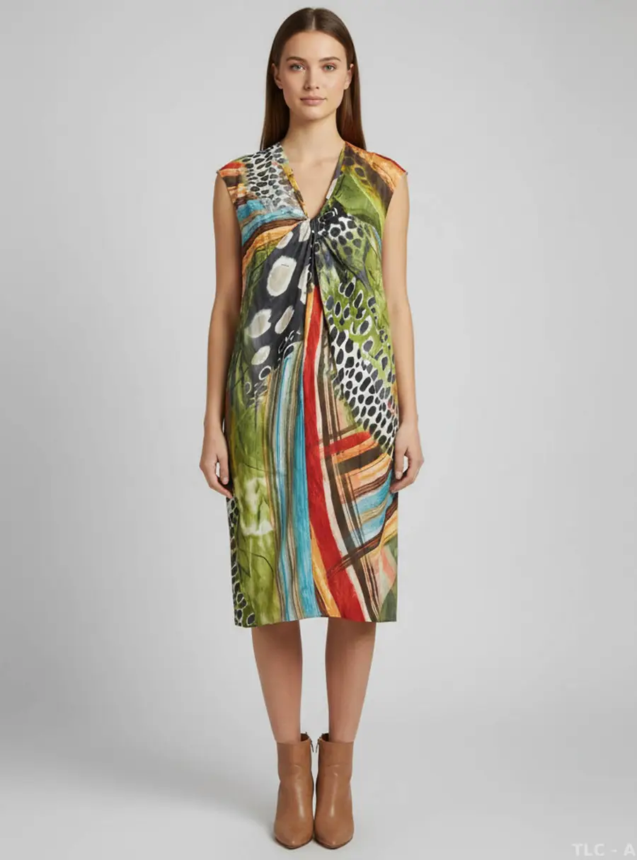 Escada Multicolor Abstract Animal Print Satin Dress M