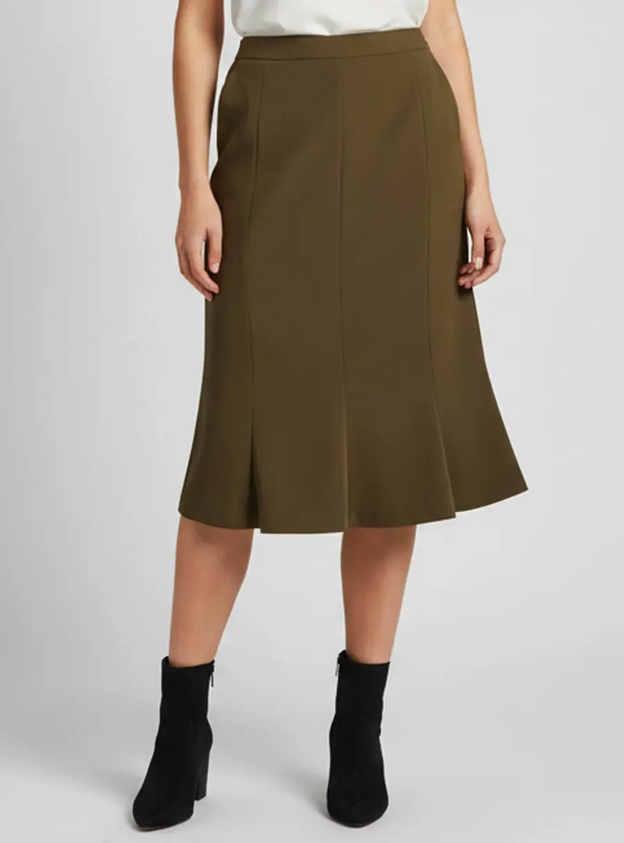 Escada Olive Green Stretch Crepe Knee Length Skirt S