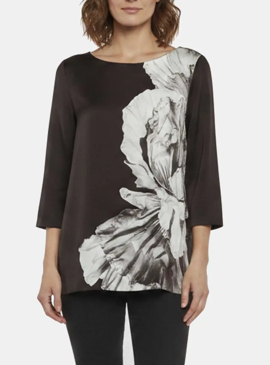 Escada Sport Black Floral Print Crepe Long Sleeve Blouse M