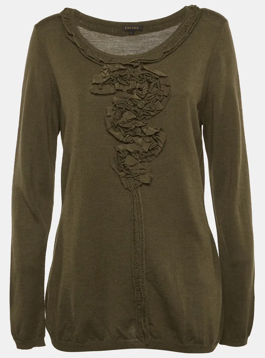 Escada Green Knit Long Sleeve Top L