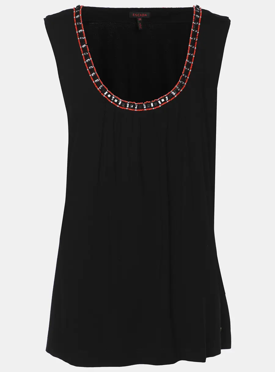 Escada Black Jersey Beads Embellished Sleeveless Top XL