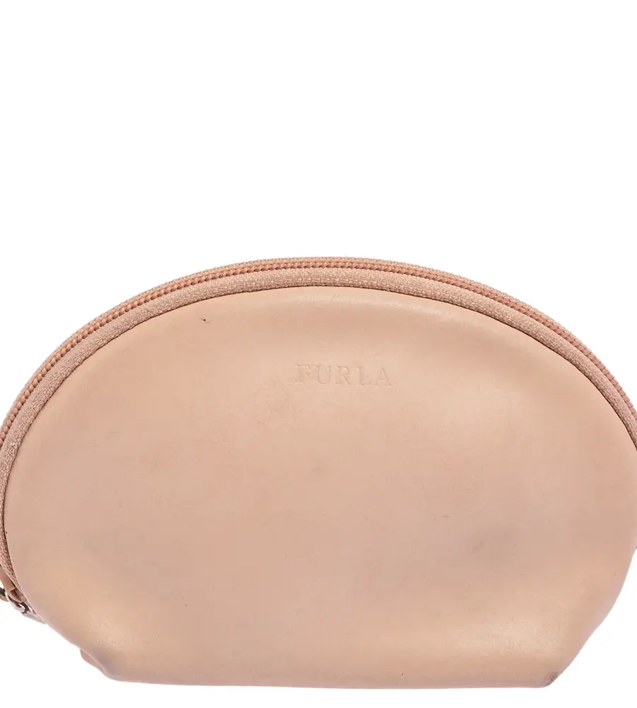 Furla Cosmetic Pouch Beige Leather