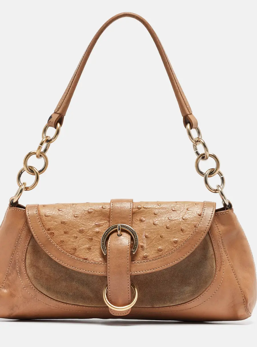 Furla Beige Leather, Ostrich Embossed Leather and Suede Hobos