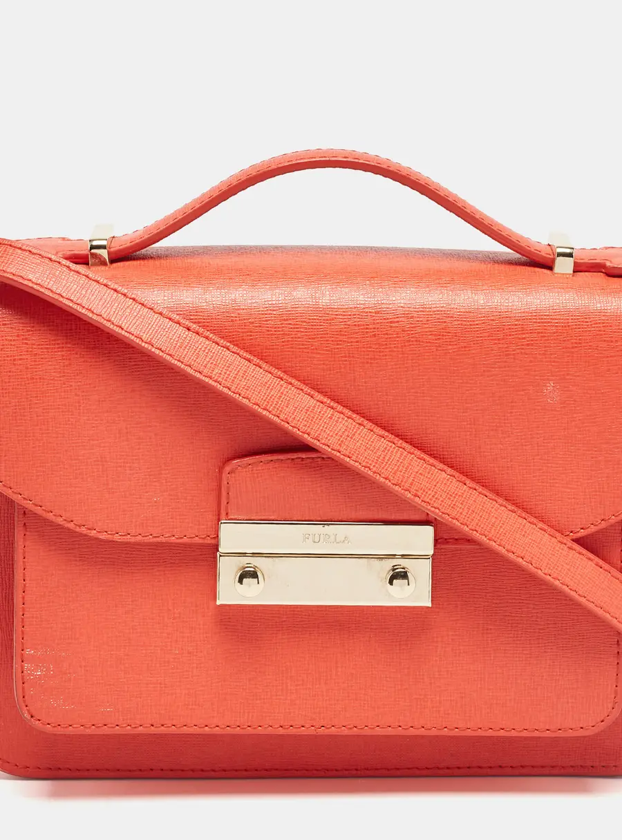 Furla Metropolis Orange Leather Top Handle Bags