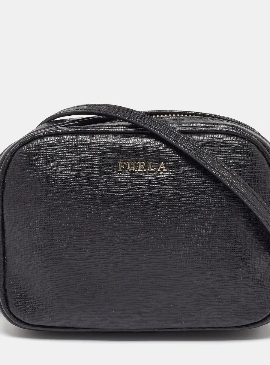 Furla Black Leather Camera Crossbody Bag
