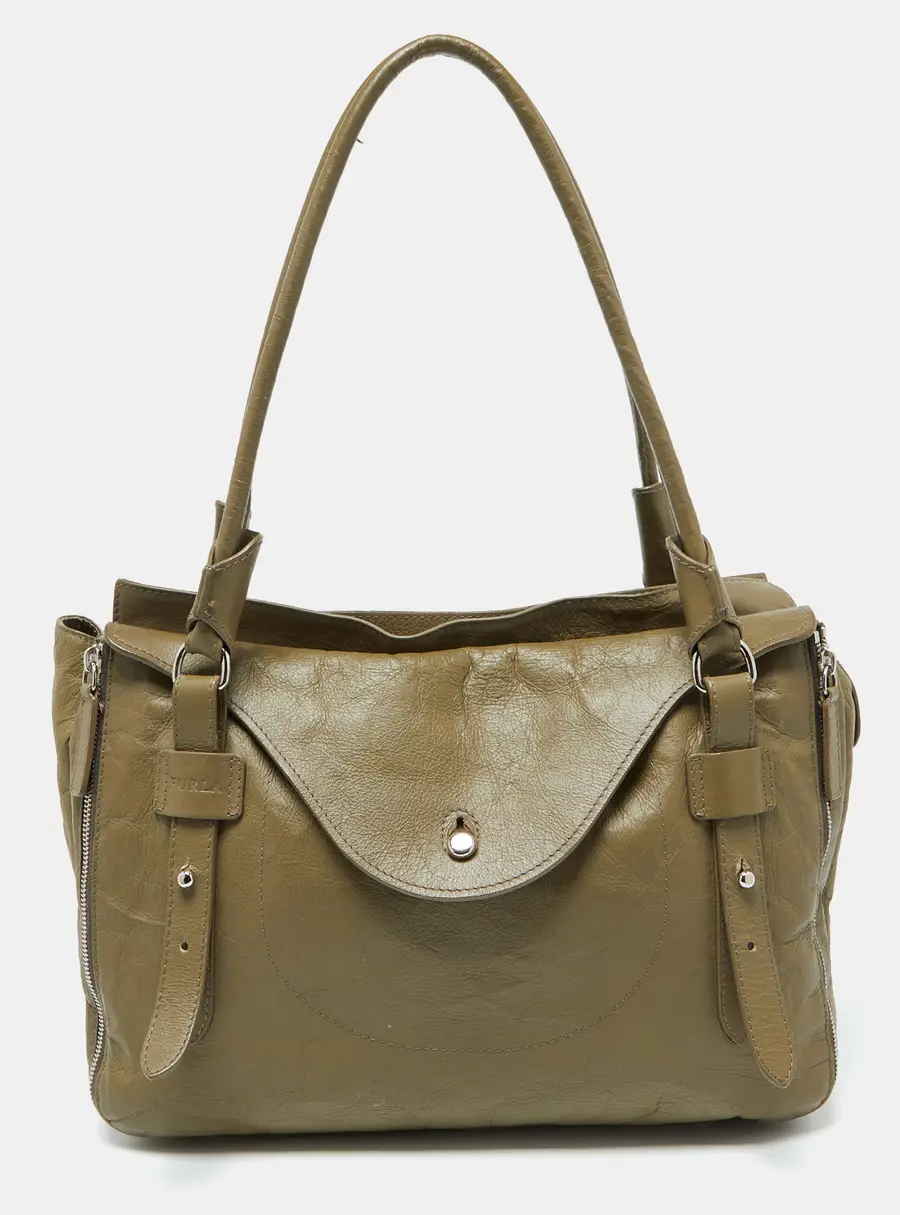 Furla Green Leather Tote Bag