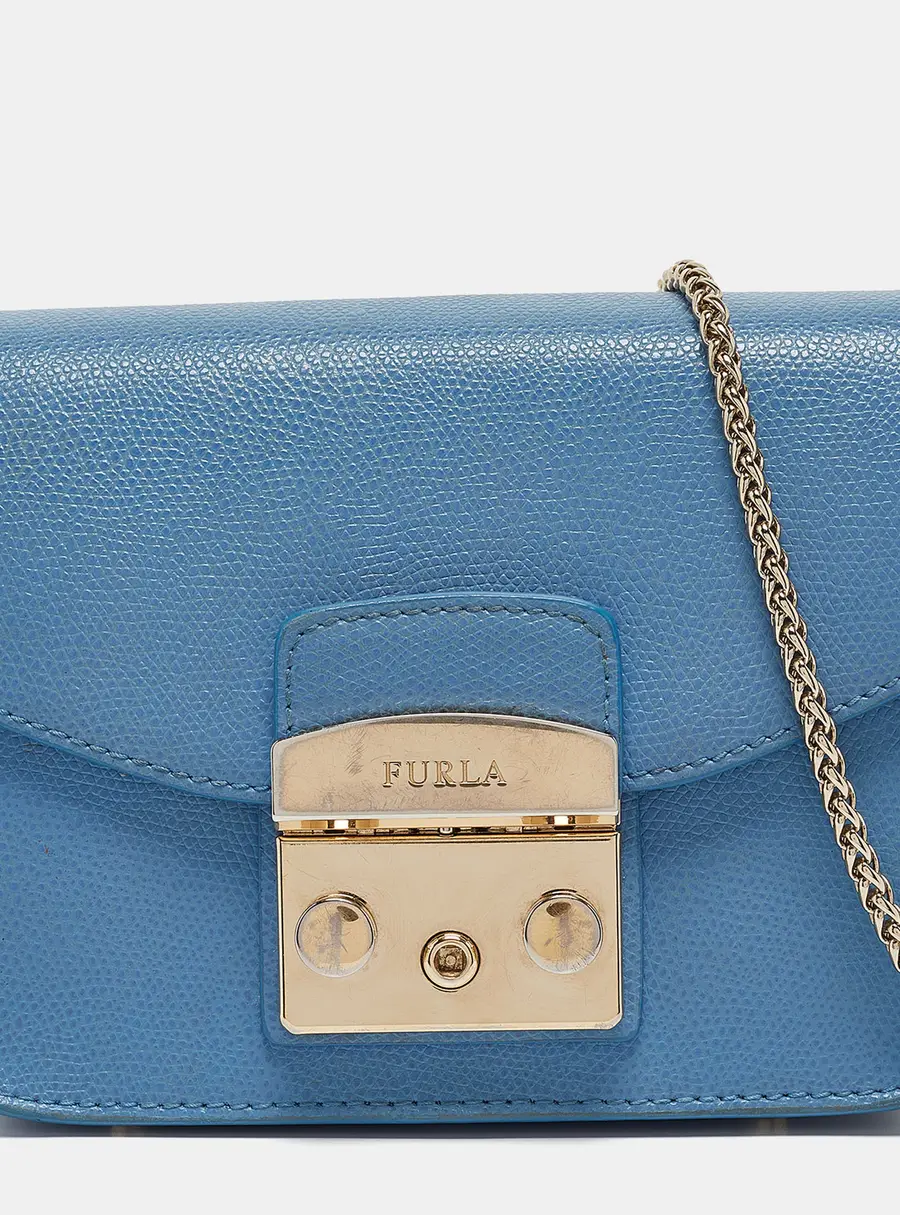Furla Blue Leather Mini Metropolis Crossbody Bag