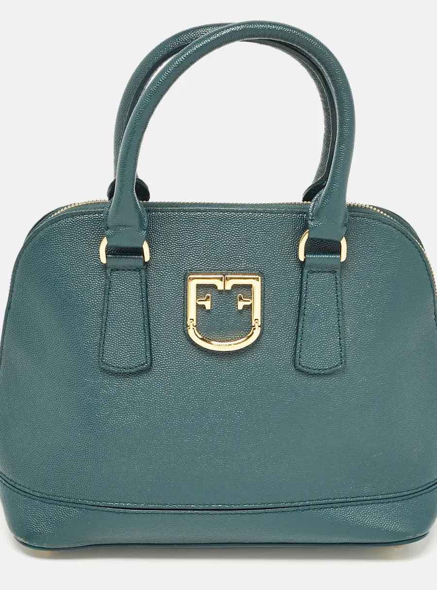 Furla Dark Green Leather Dome Logo Satchel