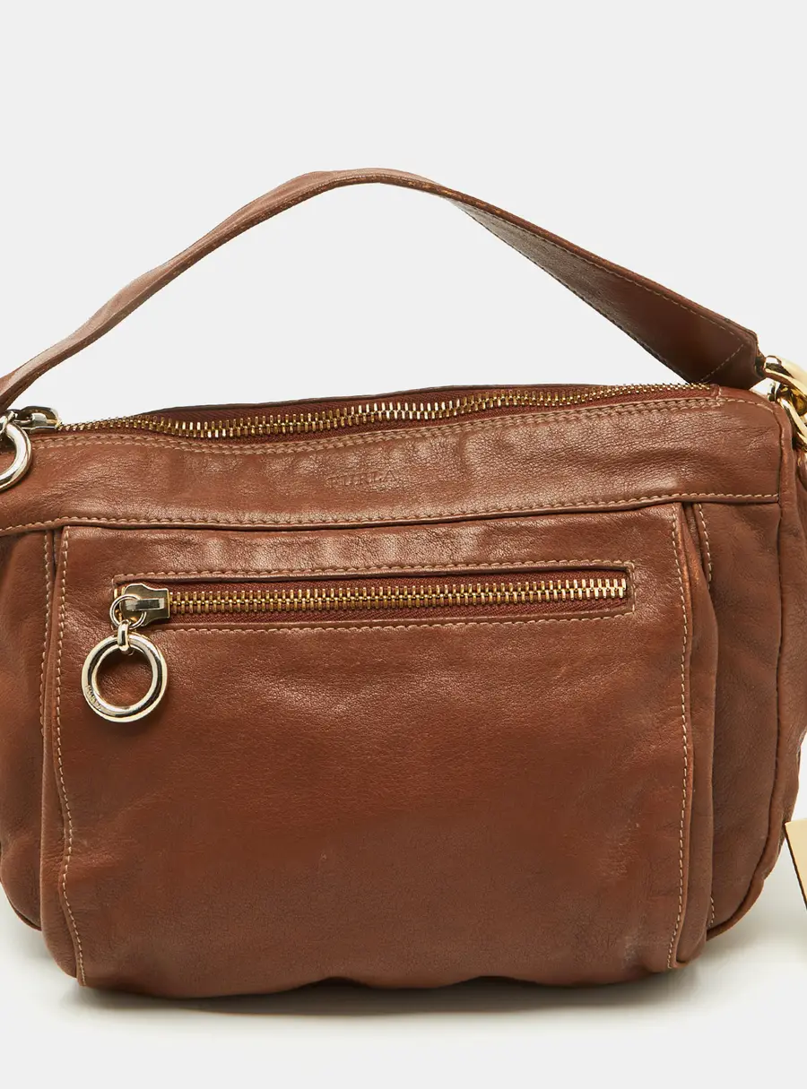 Furla Brown Leather Pebbled Hobo