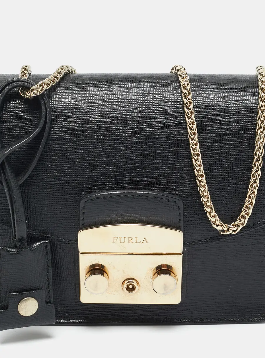 Furla Metropolis Mini Black Leather Crossbody Bag