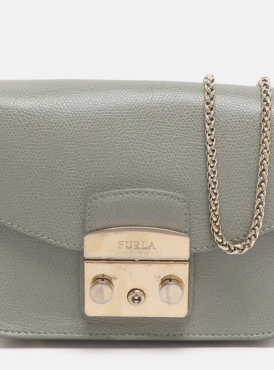 Furla Metropolis Mini Grey Leather Crossbody Bag
