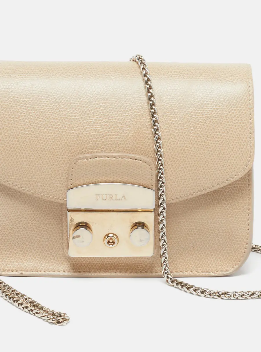 Furla Metropolis Mini Beige Leather Crossbody Bag
