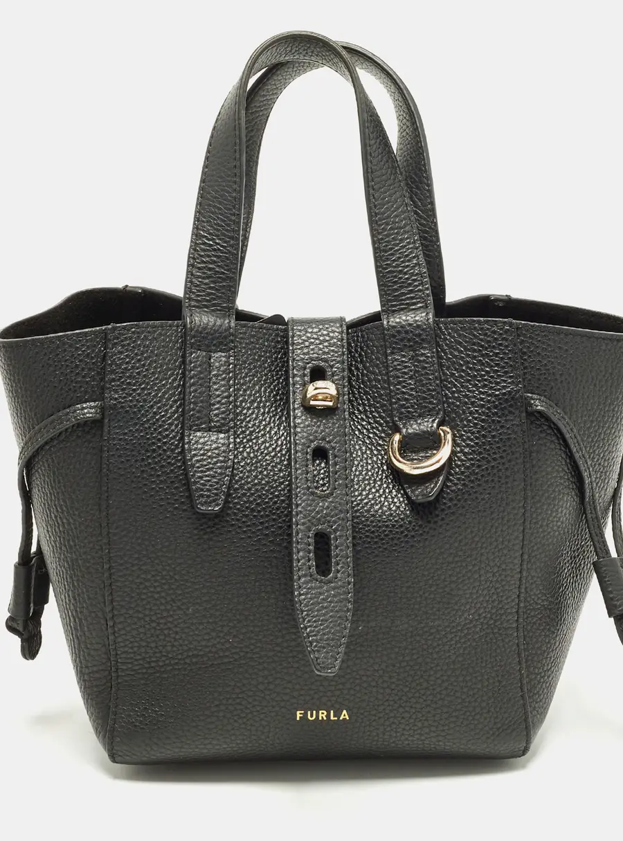 Furla Net Mini Black Leather Tote