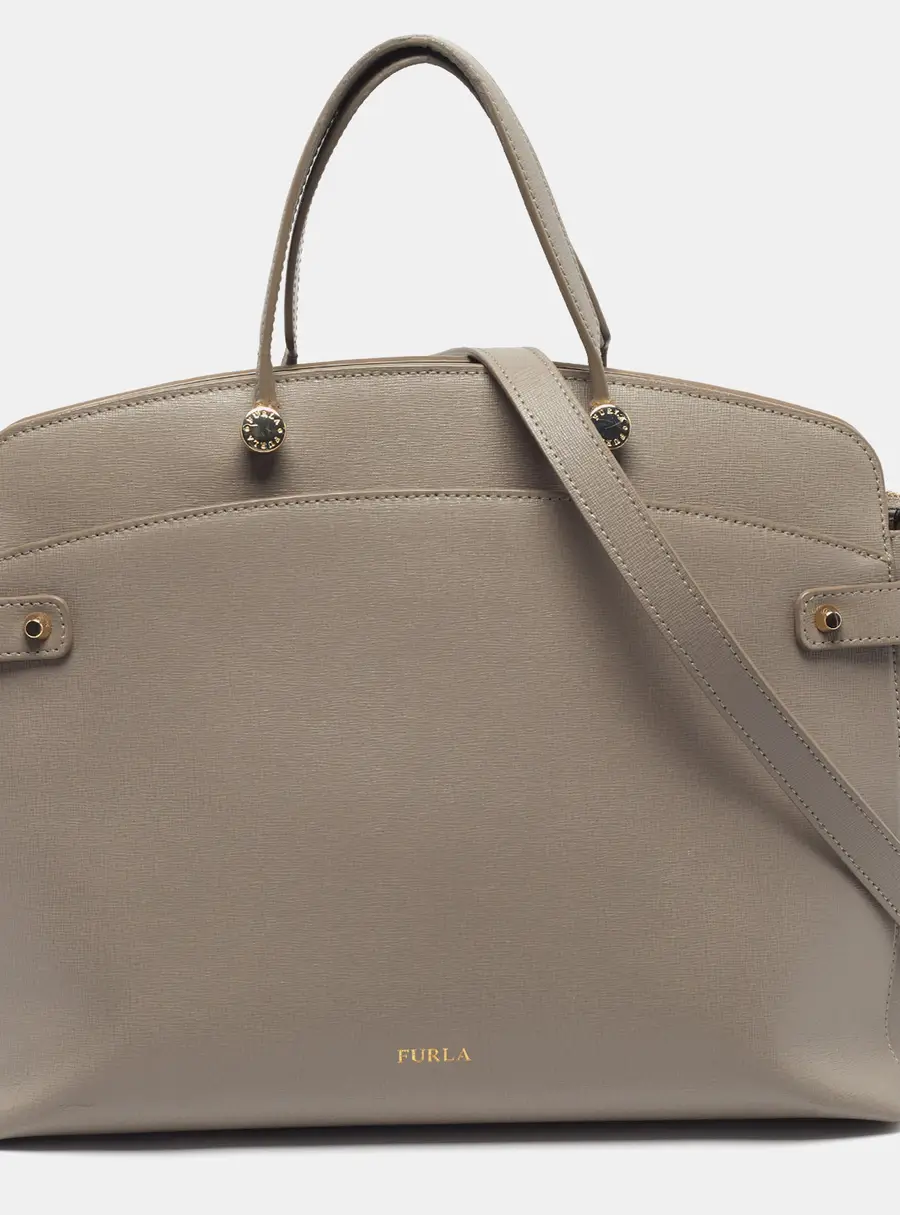 Furla Agata Large Beige Leather Satchel