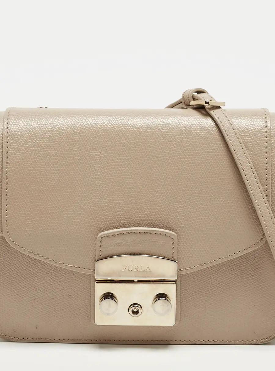 Furla Metropolis Small Beige Leather Flap Shoulder Bag