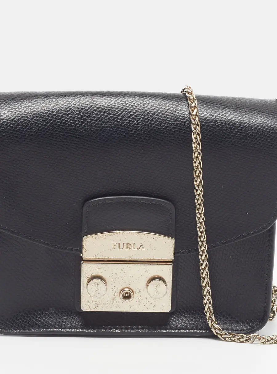 Furla Metropolis Mini Black Leather Crossbody Bag
