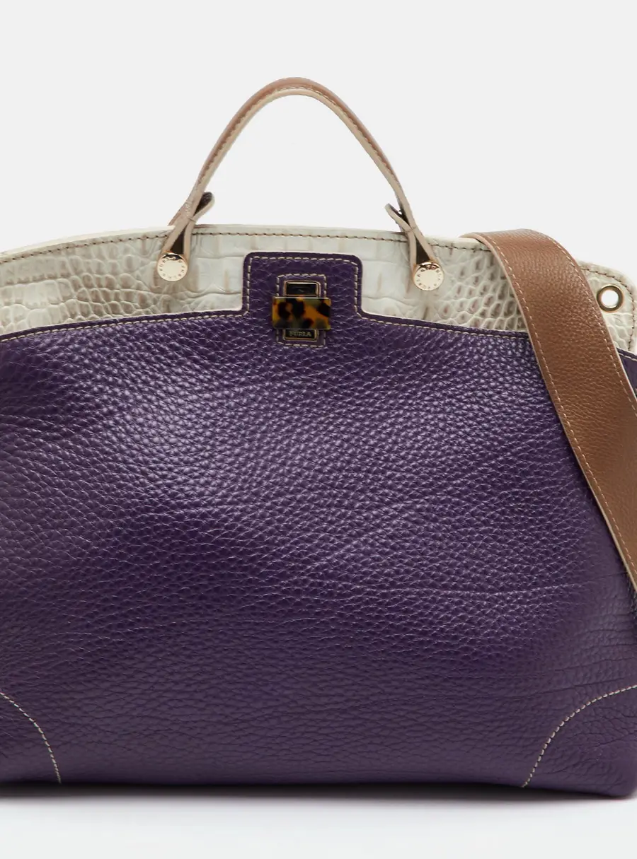 Furla Piper Cartella Small Multicolor Leather and Croc Embossed Leather Top Handle Bag