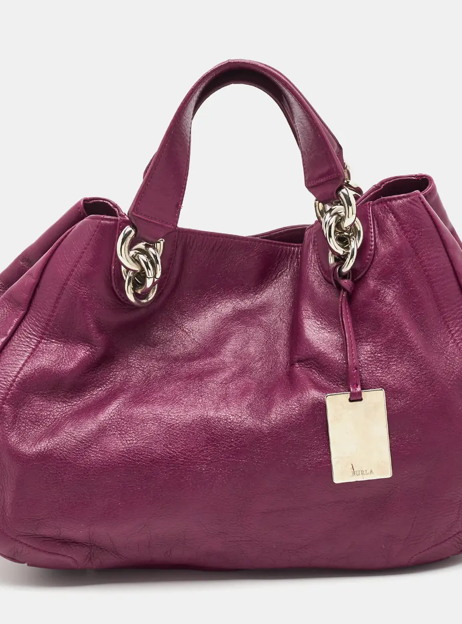 Furla Chain Detail Purple Leather Hobo