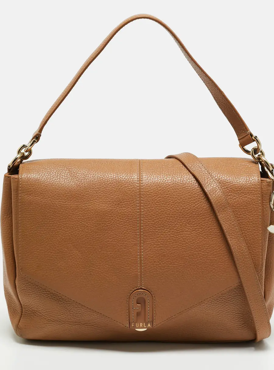 Furla Beige Leather Flap Shoulder Bag