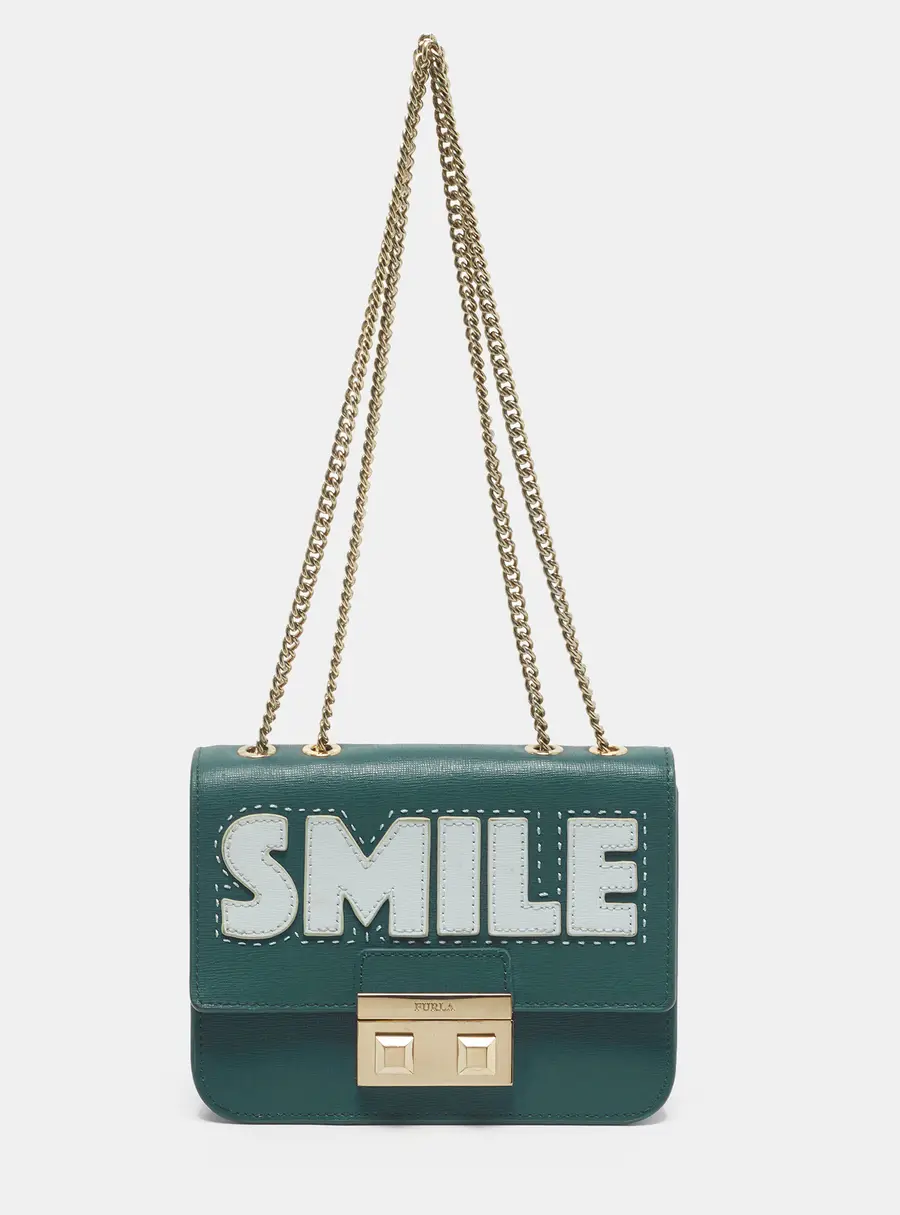 Furla Bella Smile Mini Green/Light Blue Leather Shoulder Bag