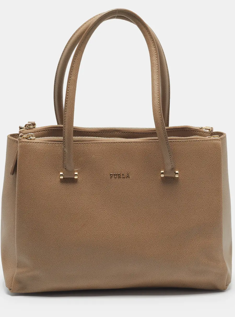 Furla Lotus Double Zip Medium Beige Leather Tote