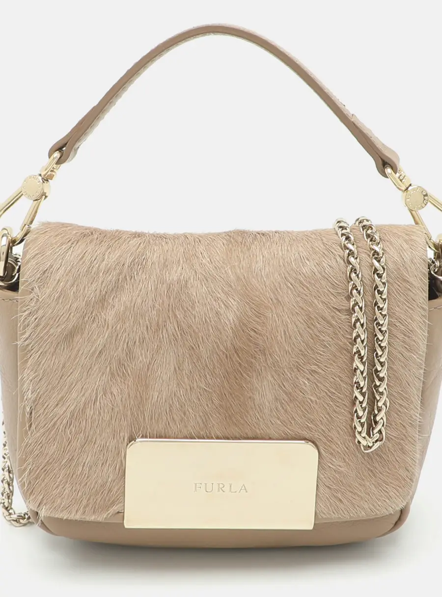 Furla Beige Calf Hair and Leather Mini Crossbody Bag
