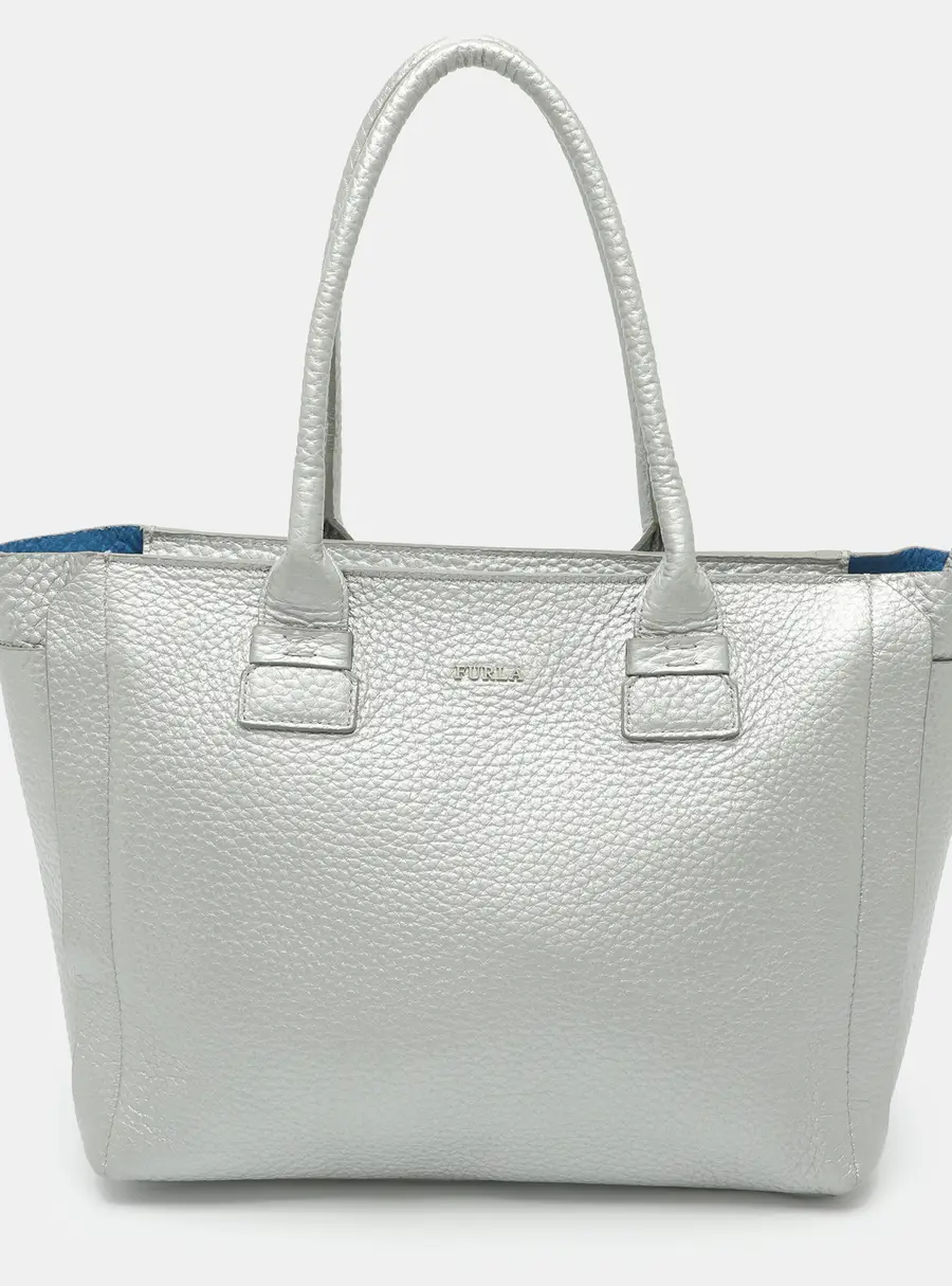Furla Capriccio Large Silver Leather Tote