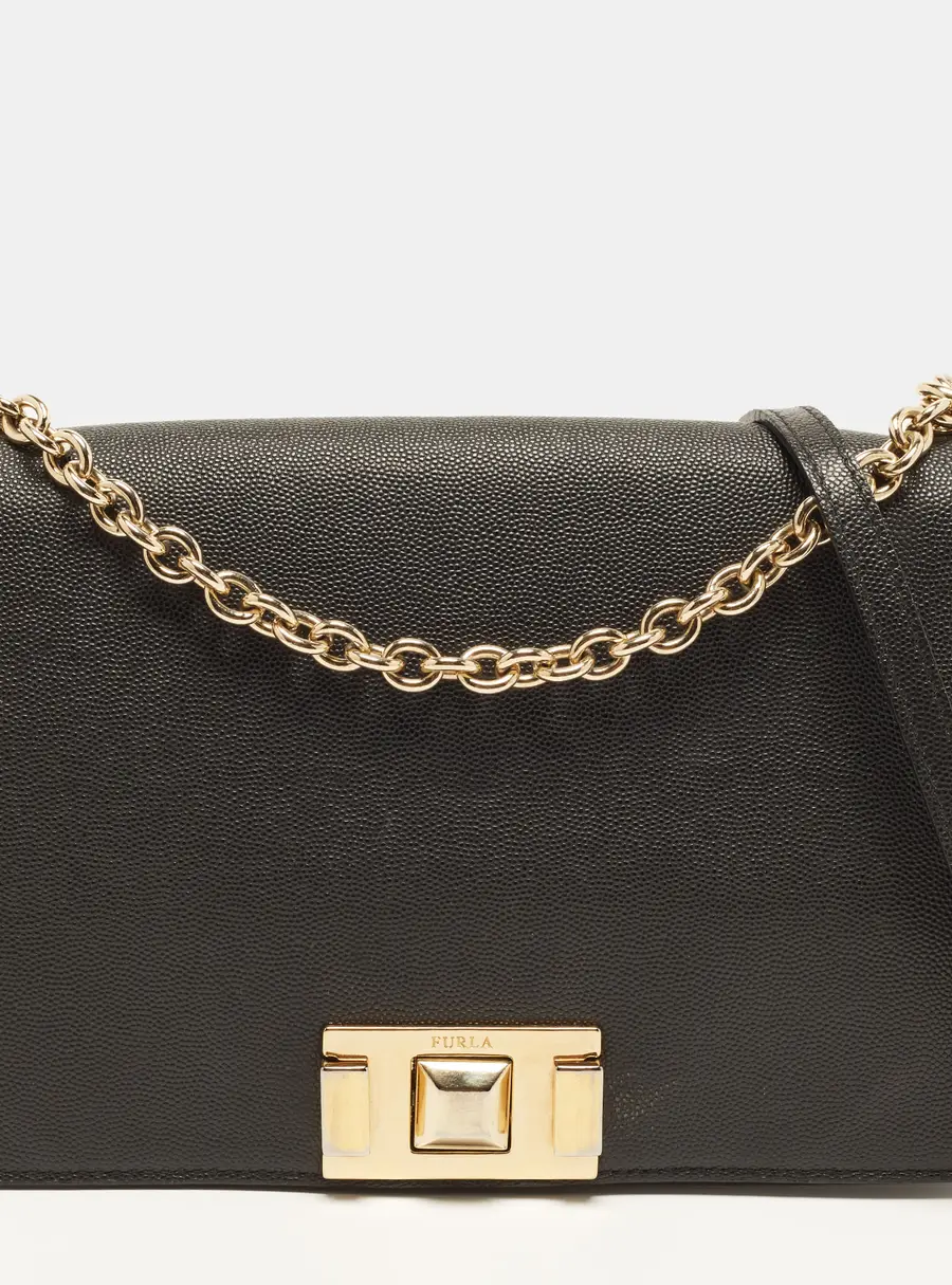 Furla Mimi Black Leather Flap Shoulder Bag