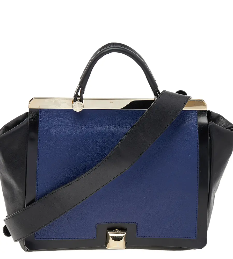 Furla Black/Blue Leather Cortina Top Handle Bag