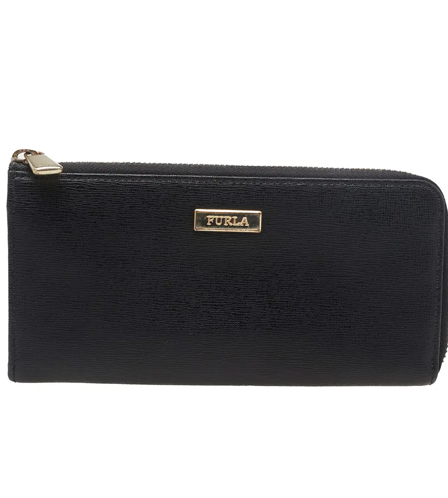 Furla Black Leather Zip Around Wallet