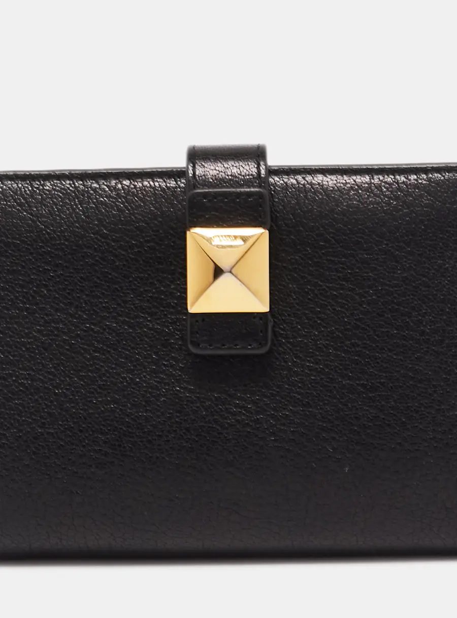 Furla Black Leather Stud Flap Compact Wallet