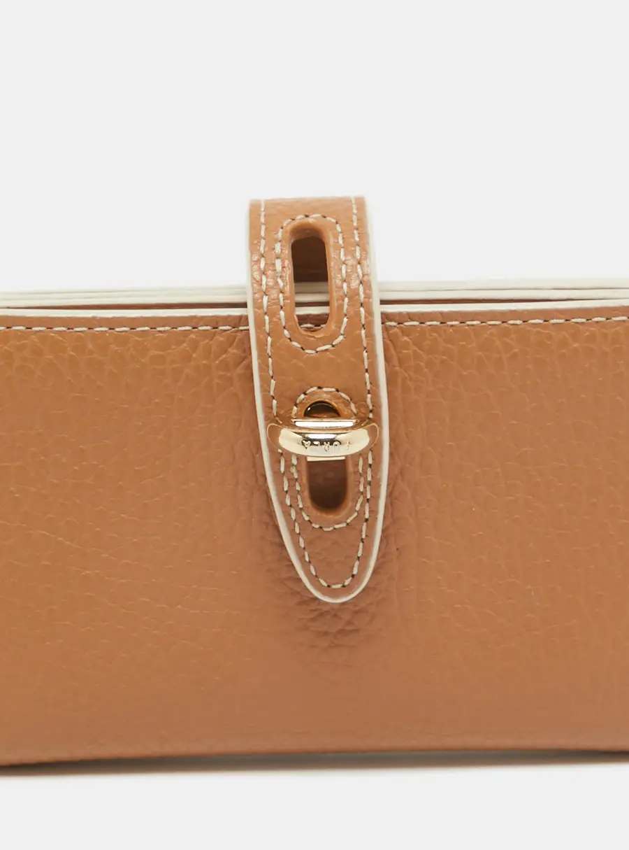 Furla Light Brown Leather Flap Compact Wallet