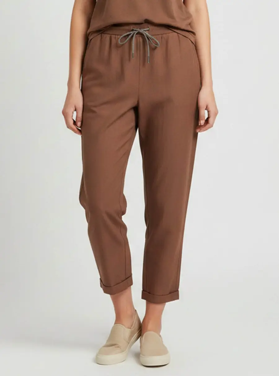 Fabiana Filippi Brown Monili Embellished Linen Blend Trousers M