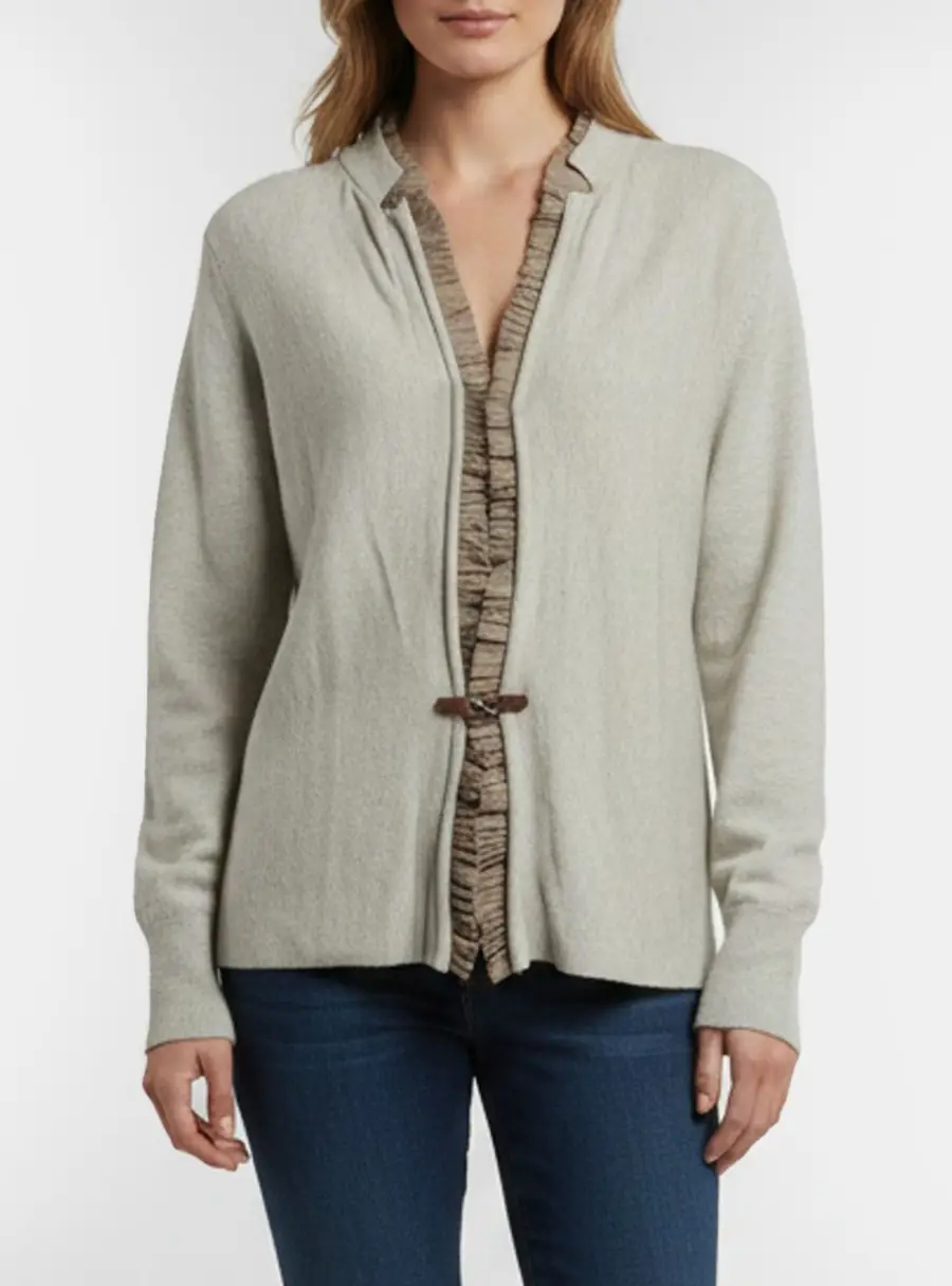 Fabiana Filippi Grey Wool Blend Plissé Trim Cardigan XL
