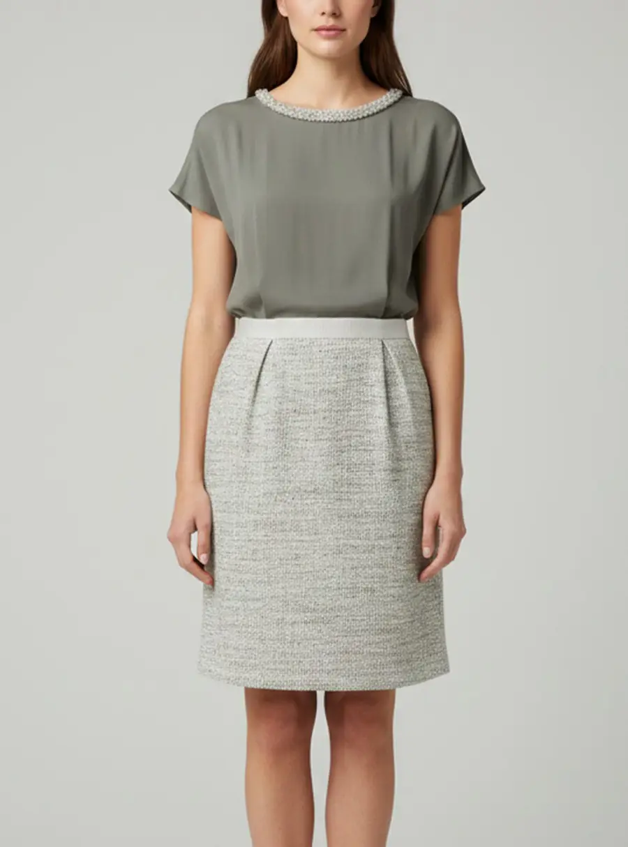 Fabiana Fillipi Olive Green Crepe and Tweed Pleated Mini Dress XS