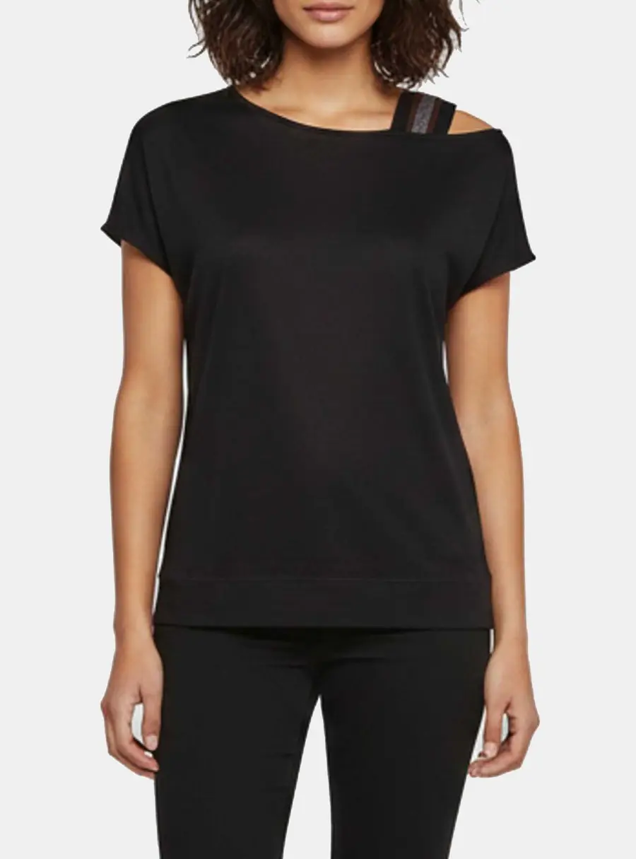 Fabiana Filippi Black Monili Embellished Jersey Asymmetric Top XS