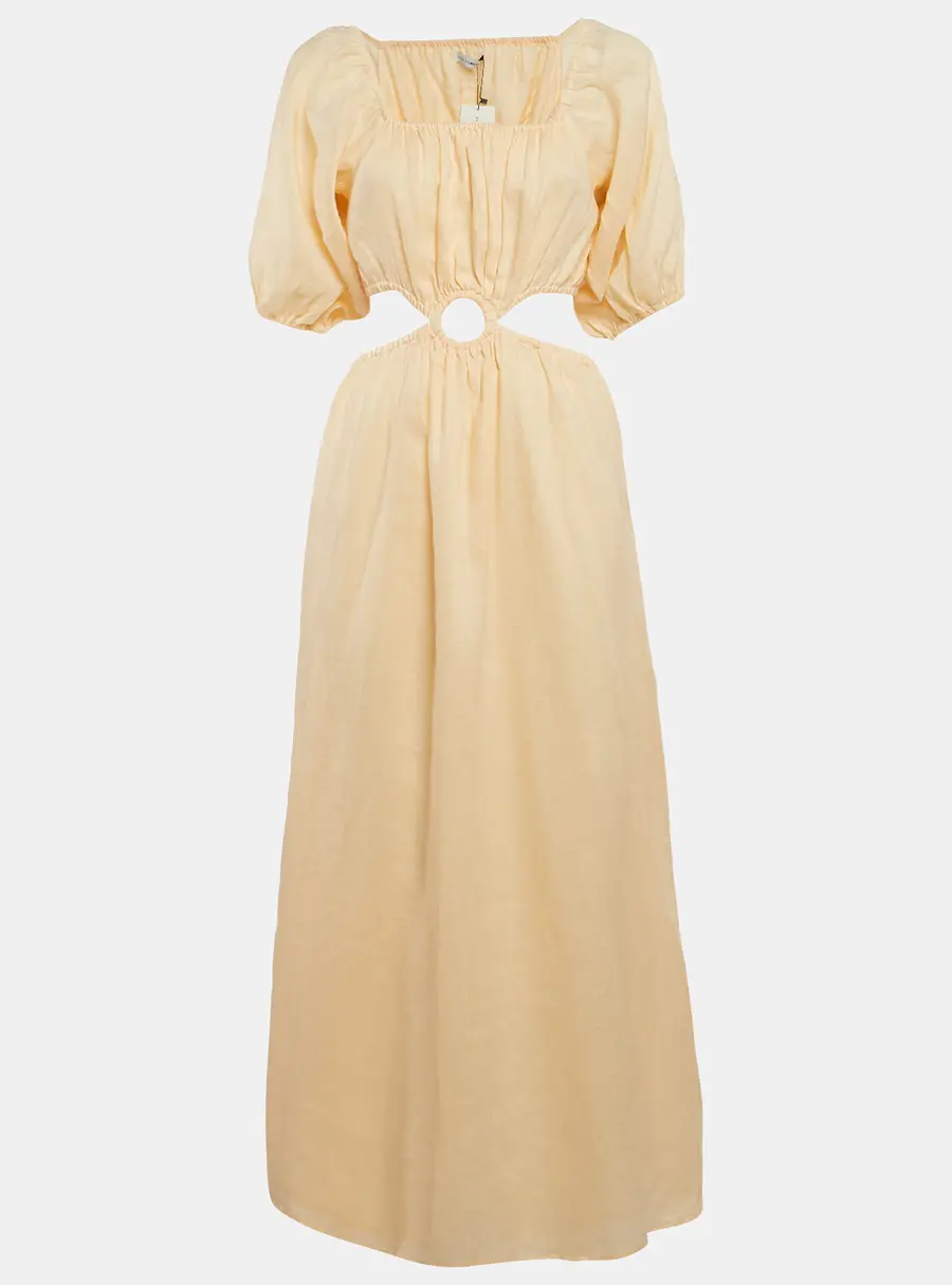 Faithfull The Brand Orange Linen Cut-Out Trianita Maxi Dress M