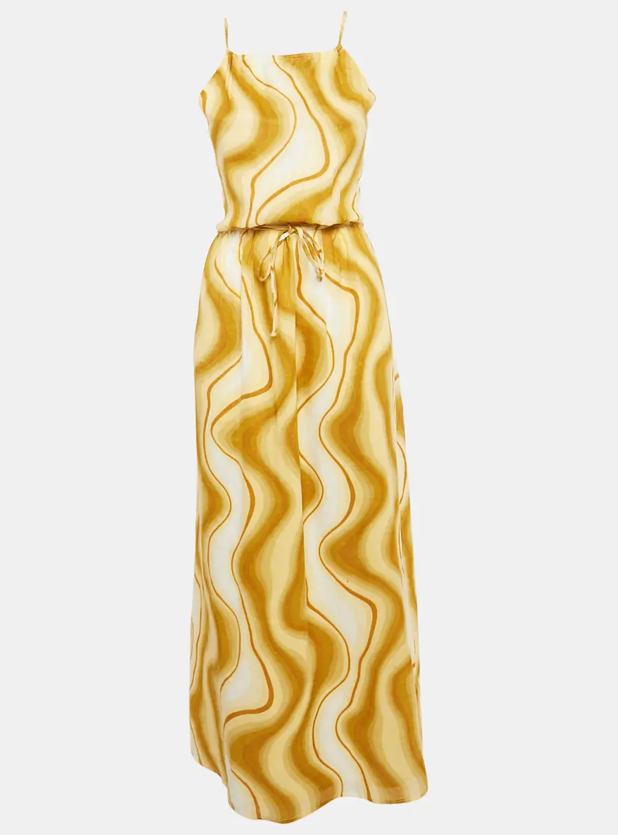 Faithfull The Brand Yellow Piedra Linen Cut-Out Maxi Dress M