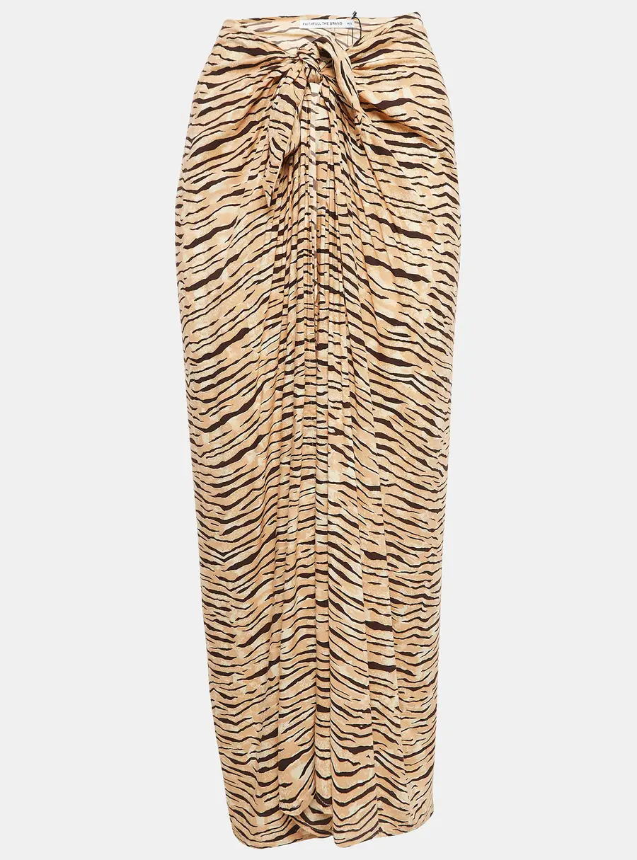 Faithfull The Brand Animal Print Rayon Wrap-Around Skirt M