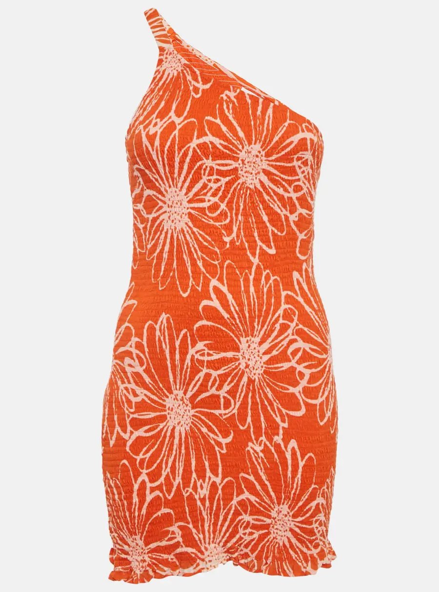 Faithfull The Brand Orange Floral Print Cotton Terre Mer Mini Dress M