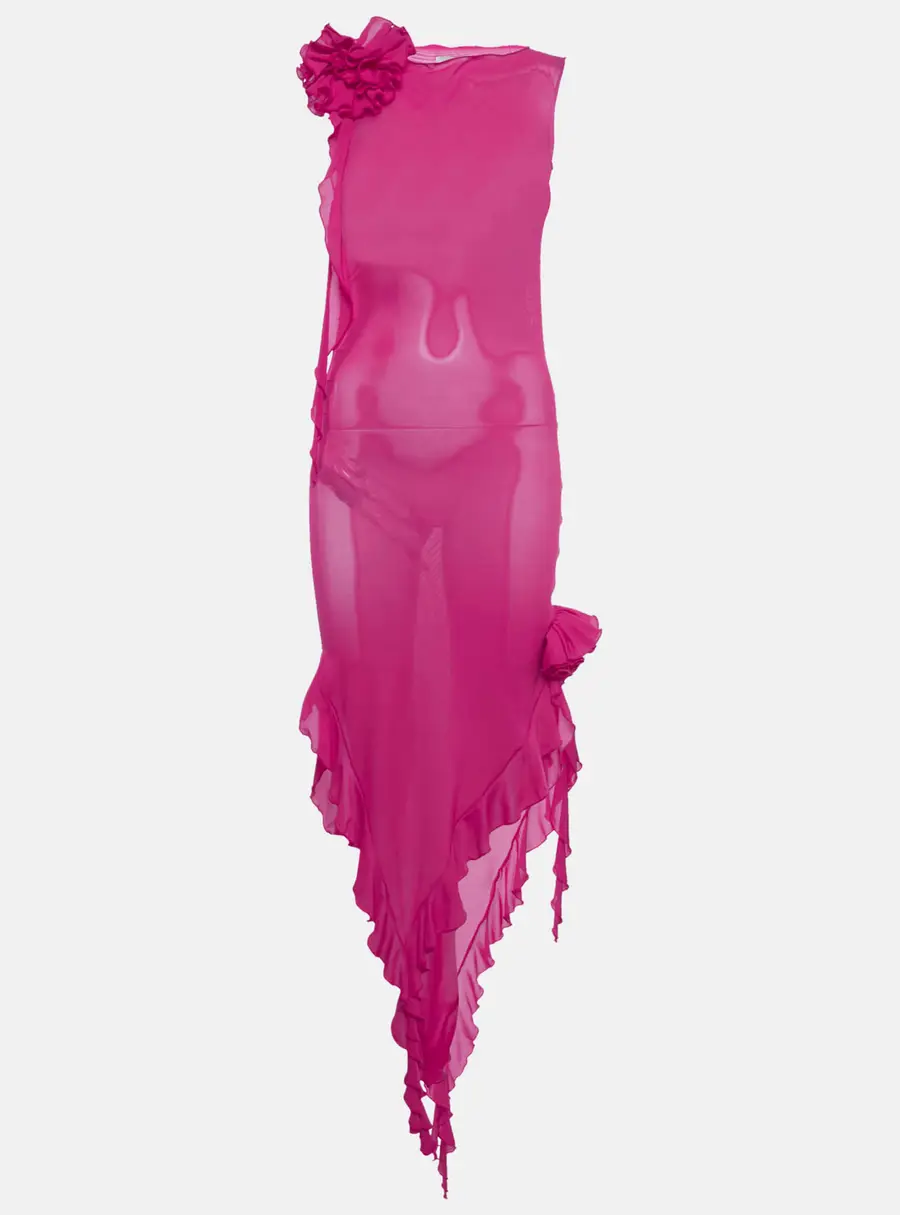 Fanci Club Pink Jersey Mesh Floral Applique Detail Sheer Crime Dress S