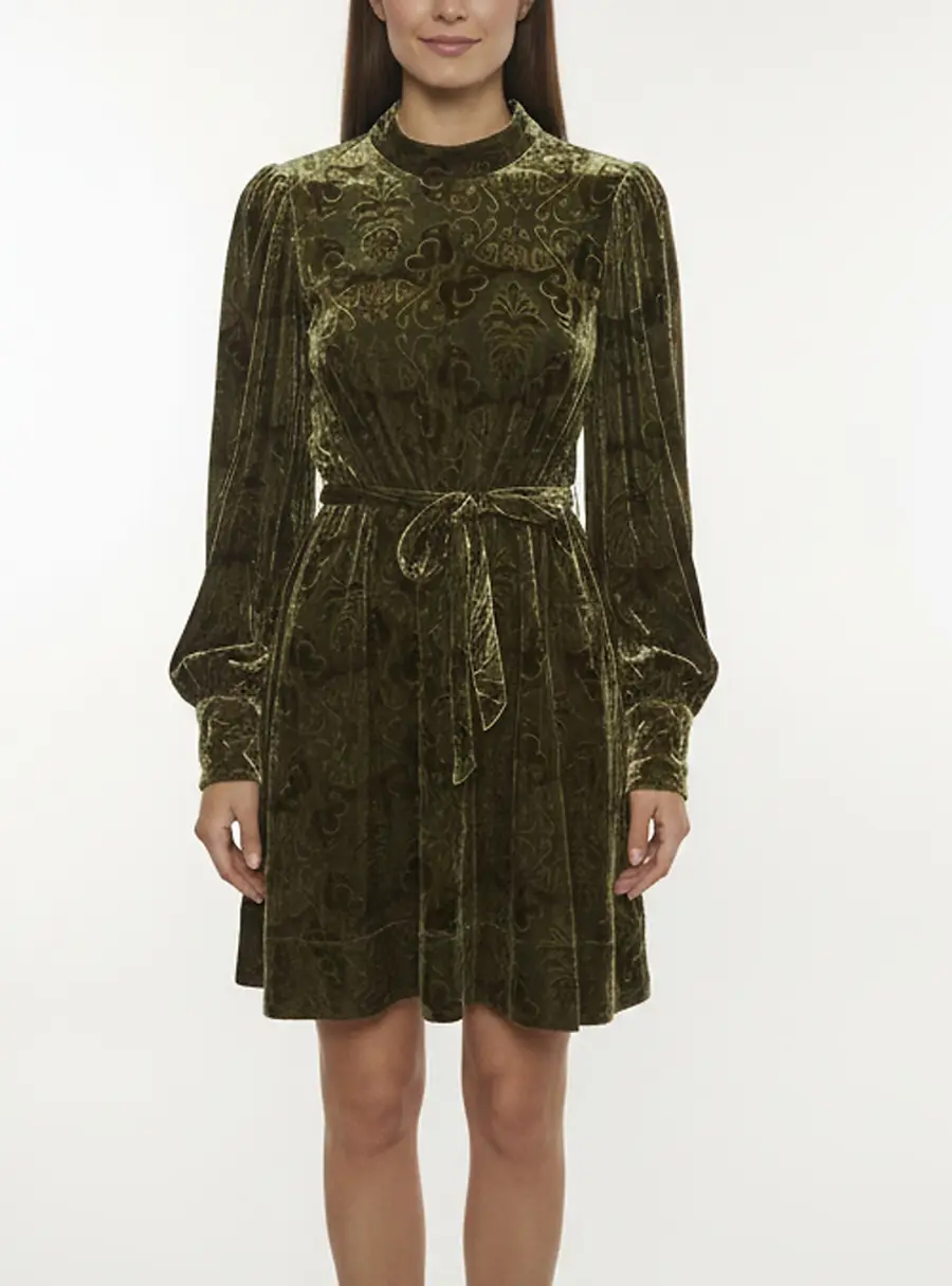 Barbour x Farm Rio Green Pineapple Print Velvet Ana Clara Mini Dress M