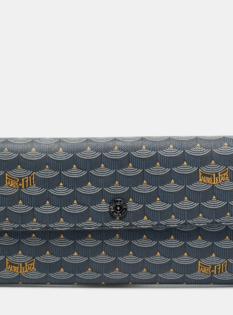 Faure Le Page Blue/Black Coated Canvas Continental Flap Wallet