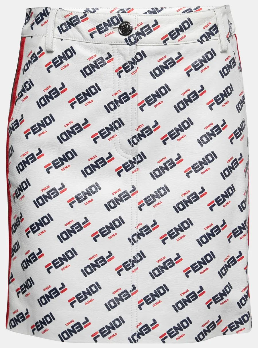 Fendi White All Over Logo Print Leather Mini Skirt M